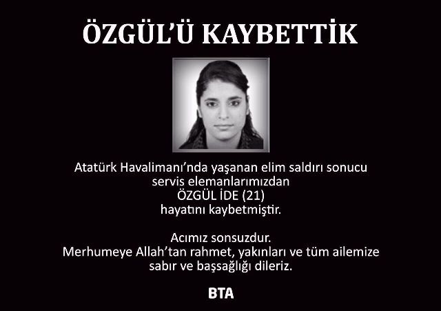 BTA TERÖRE ÖZGÜL’Ü KURBAN VERDİ