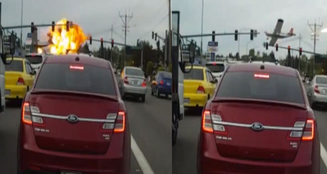 YOLA İNEN UÇAK ALEV TOPUNA DÖNDÜ