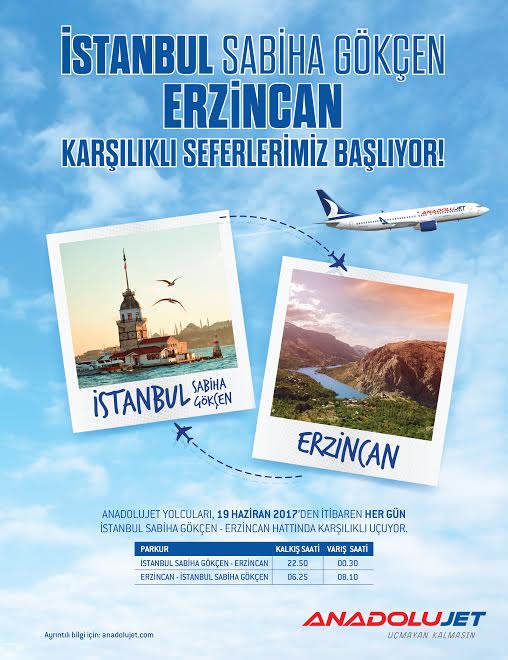 ANADOLUJET’TEN ERZİNCAN HATTINA ÖZEL KAMPANYA