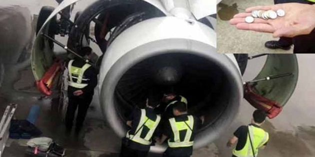 UÇAK MOTORUNA DİLEK PARASI ATTI!