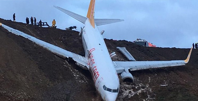 TRABZON’DA PİSTTEN ÇIKAN UÇAK DENİZE DOĞRU KAYIYOR!