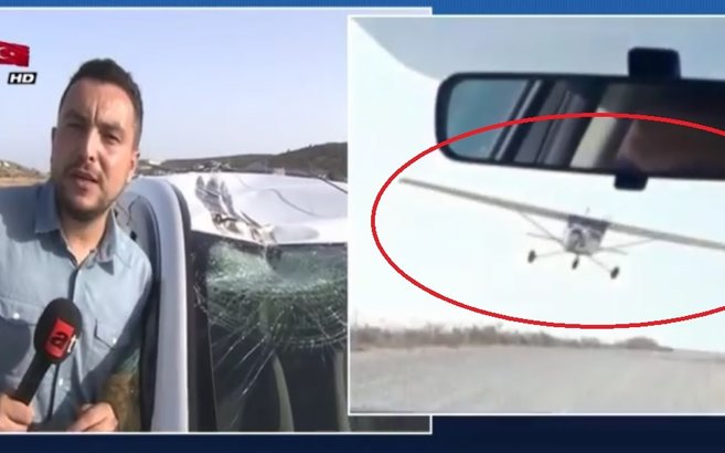 GAZETECİLERİN ARACINA UÇAK ÇARPTI!