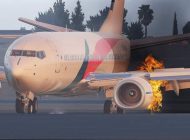 YOLCU UÇAĞI İNİŞ SIRASINDA ALEV ALDI (VİDEOLU)