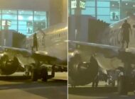 İNİŞ YAPAN UÇAĞIN KANADINA ÇIKAN YOLCUYA GÖZALTI