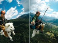 KÖPEĞİYLE YAMAÇ PARAŞÜTÜ YAPTI