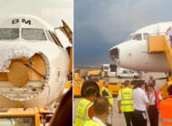 DOLUYA YAKALANAN UÇAK AĞIR HASAR ALDI