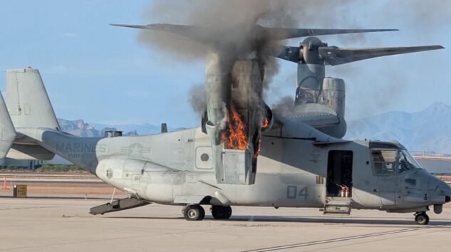 ABD DENİZ PİYADELERİNE AİT MV-22 OSPREY”DE MPTOR YANGINI